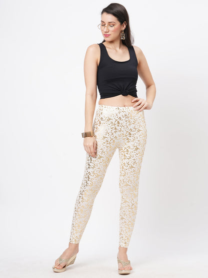 Hashtag Be Spell binding gold foil printed cotton lycra Offwhite legging handcrafted for you.
