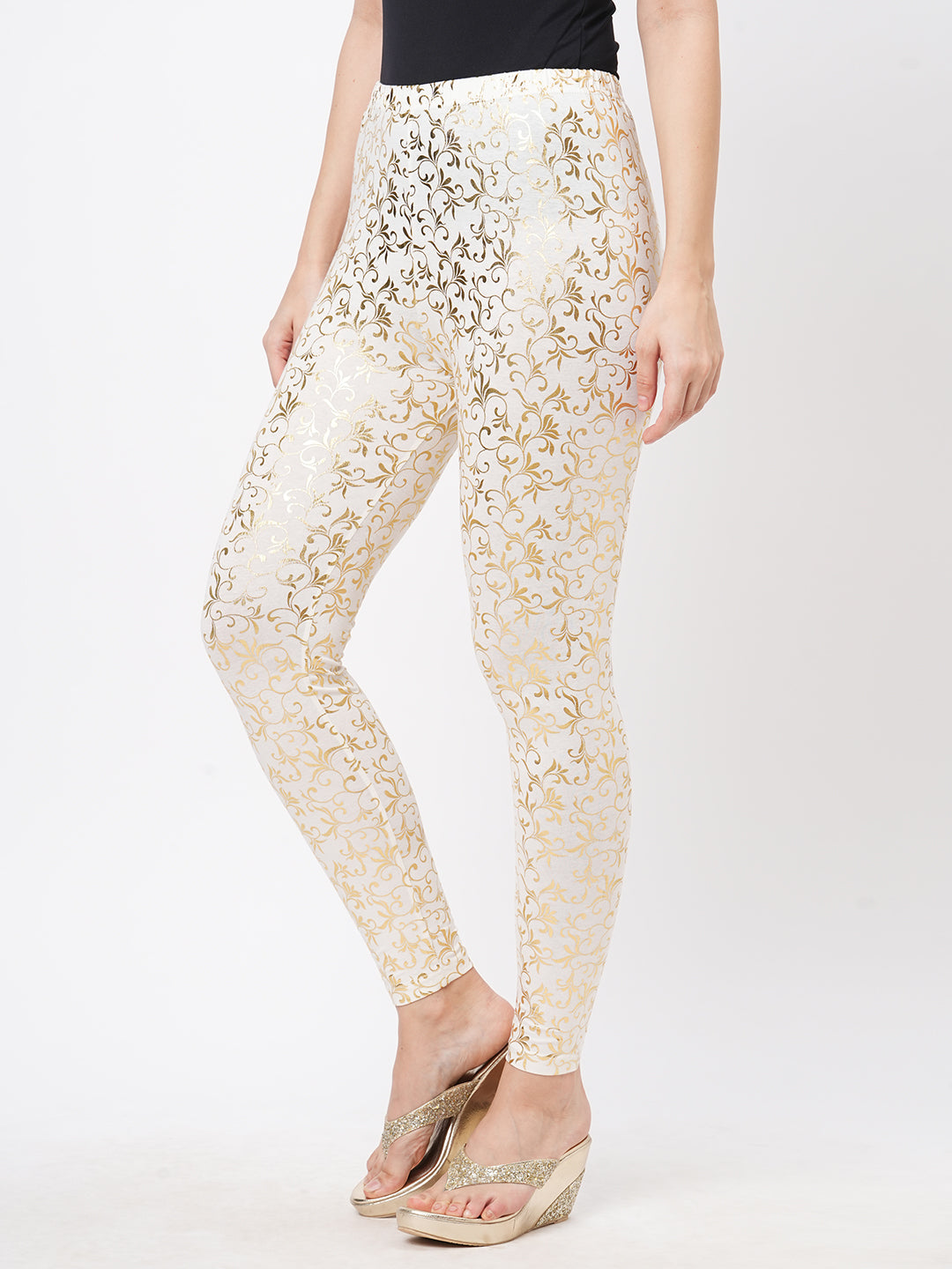 Hashtag Be Spell binding gold foil printed cotton lycra Offwhite legging handcrafted for you.