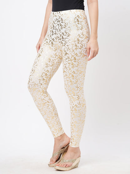Hashtag Be Spell binding gold foil printed cotton lycra Offwhite legging handcrafted for you.