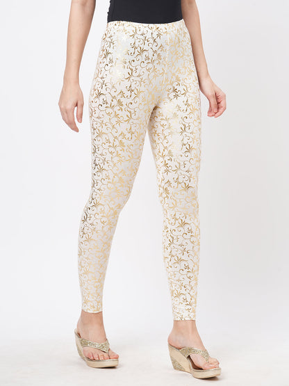 Hashtag Be Spell binding gold foil printed cotton lycra Offwhite legging handcrafted for you.
