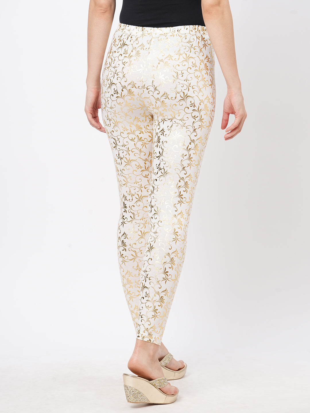 Hashtag Be Spell binding gold foil printed cotton lycra Offwhite legging handcrafted for you.