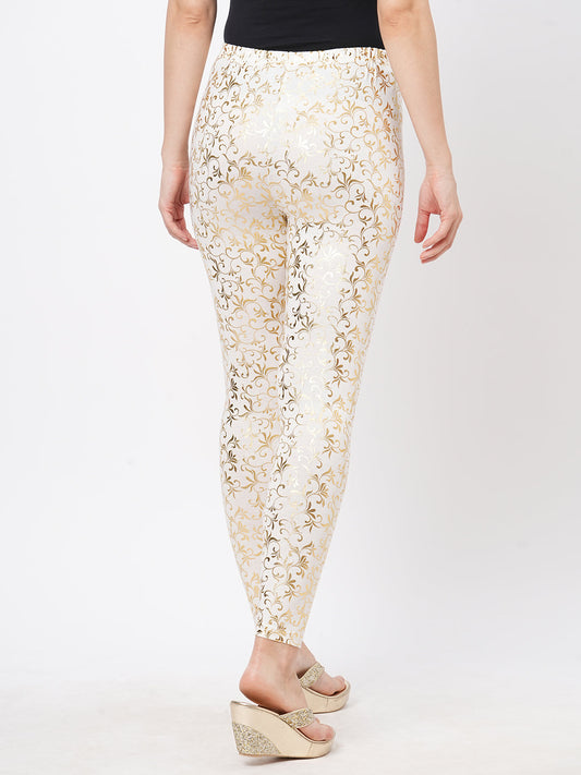 Hashtag Be Spell binding gold foil printed cotton lycra Offwhite legging handcrafted for you.