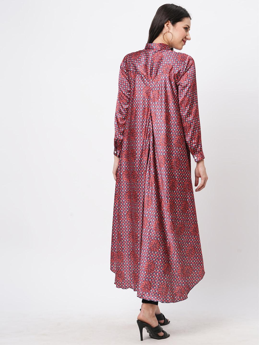 Hashtag Be high low front placket shirt in a relaxed fit and traditional earthy tone color