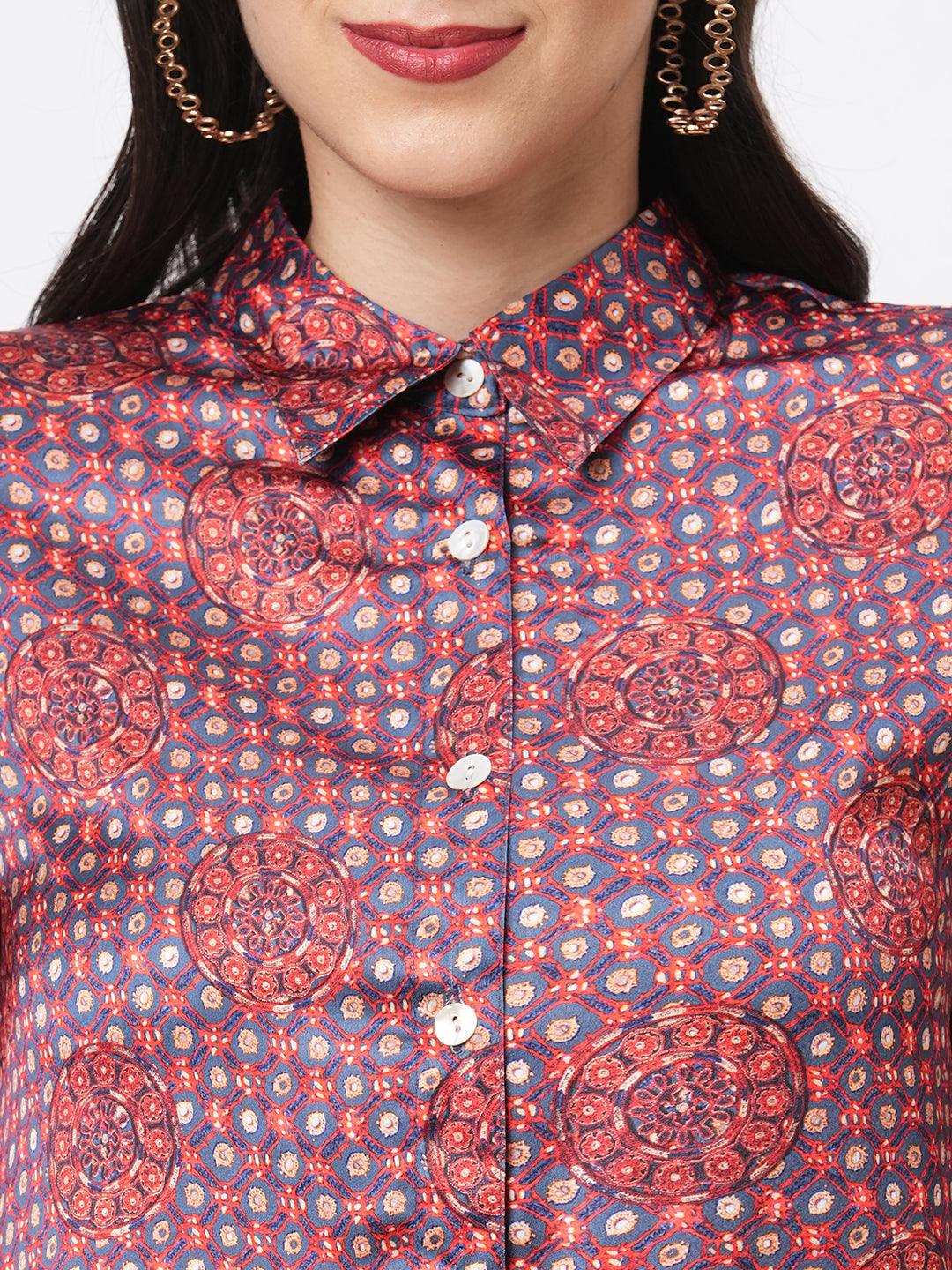 Hashtag Be high low front placket shirt in a relaxed fit and traditional earthy tone color