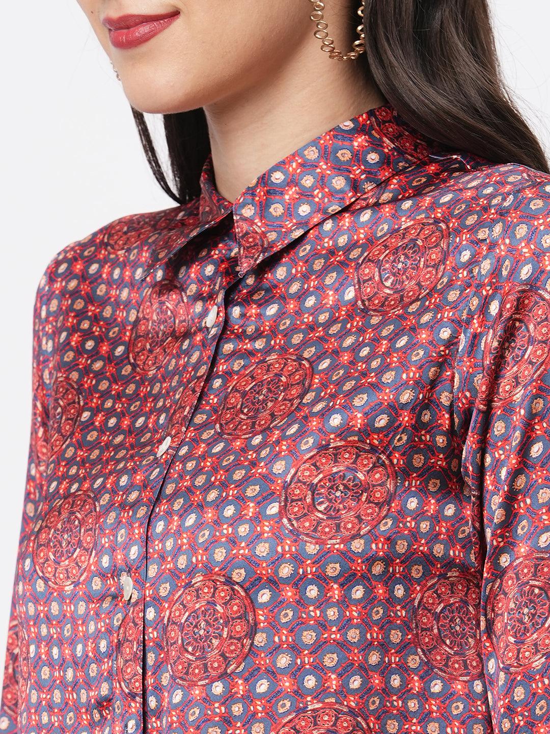 Hashtag Be high low front placket shirt in a relaxed fit and traditional earthy tone color