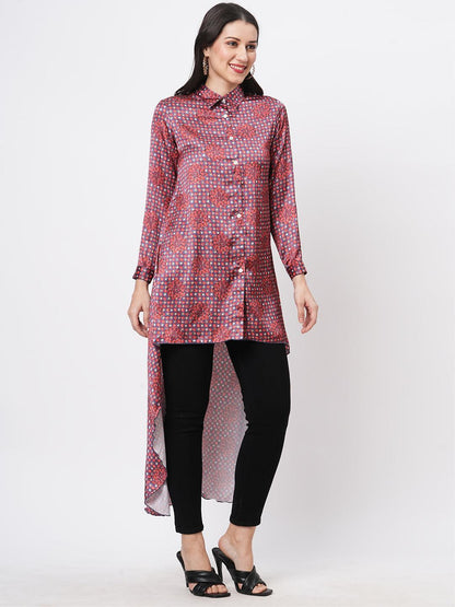 Hashtag Be high low front placket shirt in a relaxed fit and traditional earthy tone color