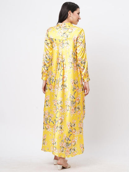 Hashtag Be high low front placket shirt in a relaxed fit in bright canary hue
