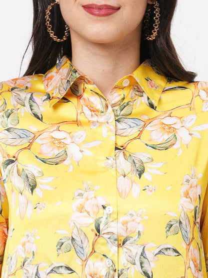 Hashtag Be high low front placket shirt in a relaxed fit in bright canary hue