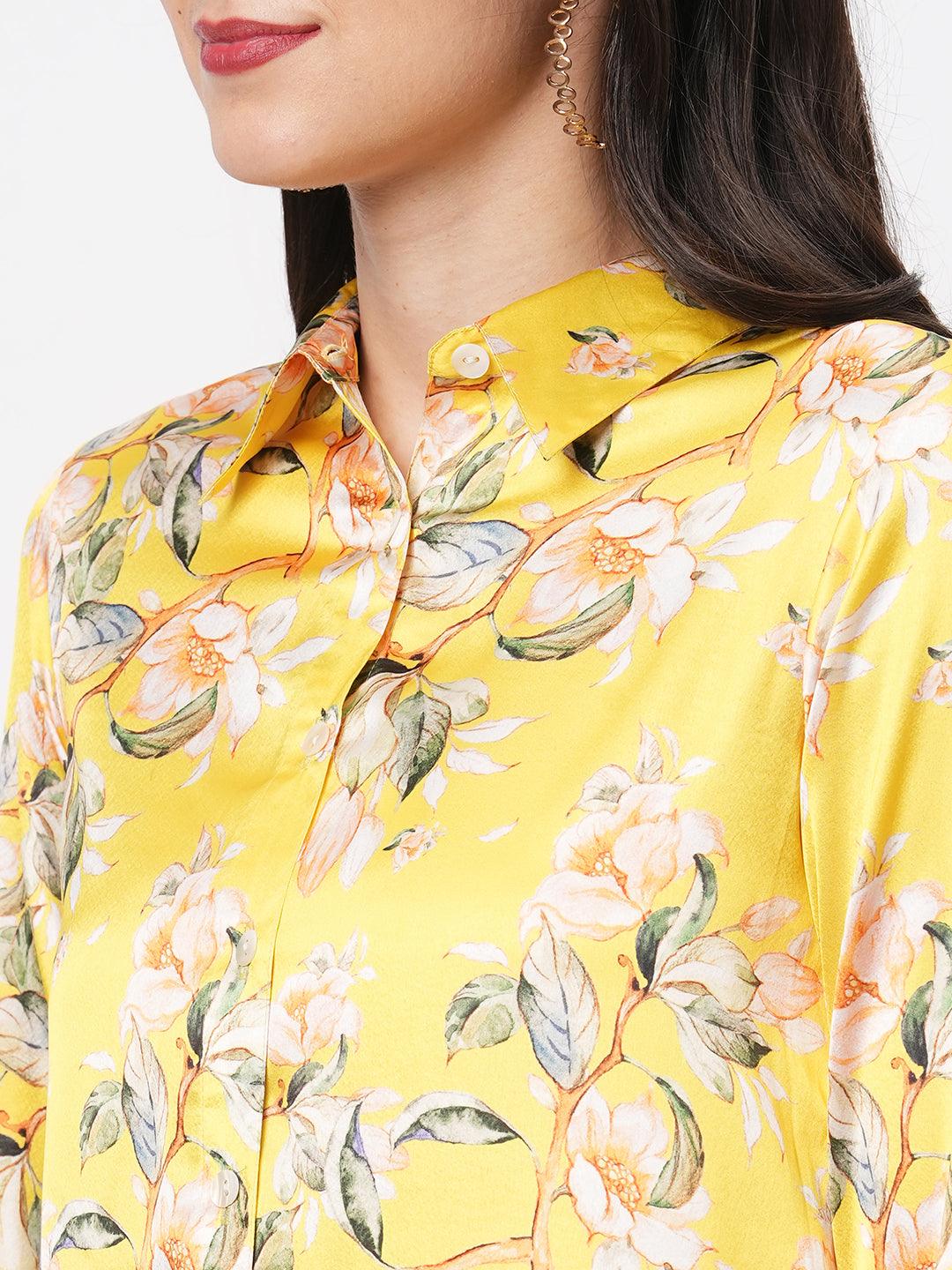 Hashtag Be high low front placket shirt in a relaxed fit in bright canary hue