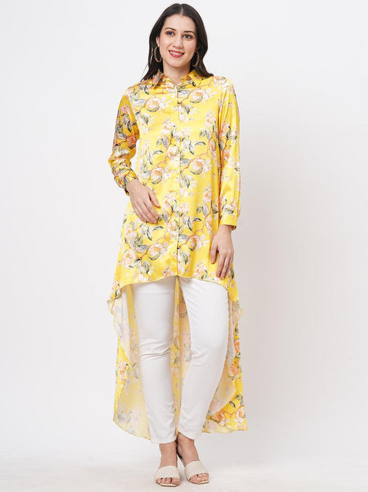 Hashtag Be high low front placket shirt in a relaxed fit in bright canary hue