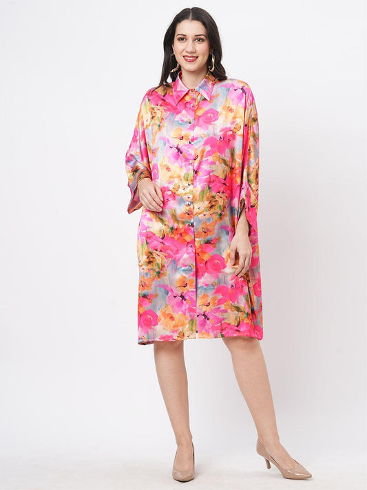 Hashtag Be Featuring a knee lenth freesize kaftan shirt dress with front button down placket