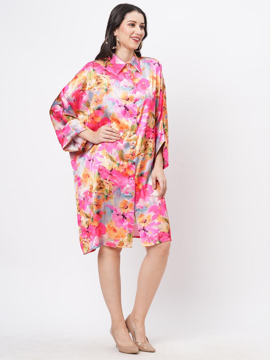 Hashtag Be Featuring a knee lenth freesize kaftan shirt dress with front button down placket