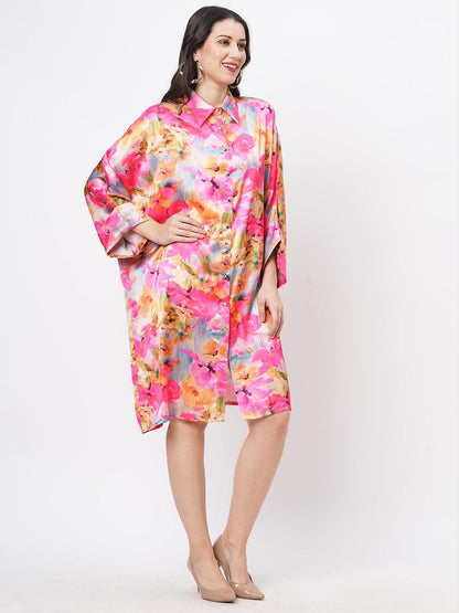 Hashtag Be Featuring a knee lenth freesize kaftan shirt dress with front button down placket
