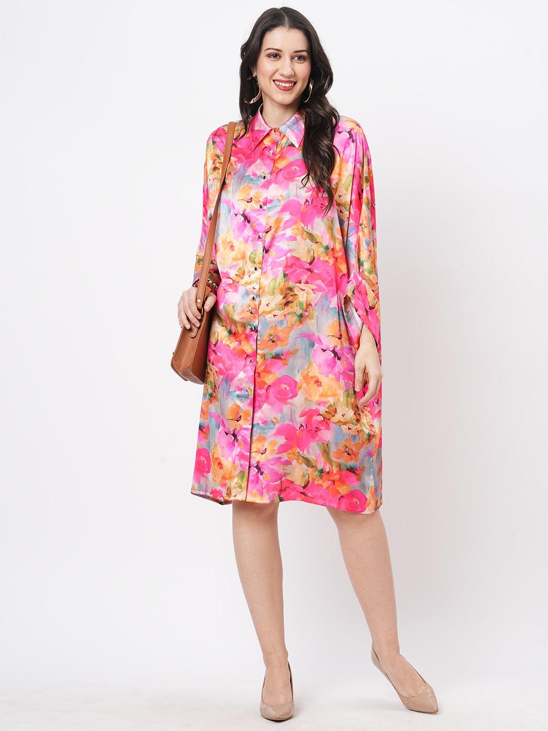 Hashtag Be Featuring a knee lenth freesize kaftan shirt dress with front button down placket