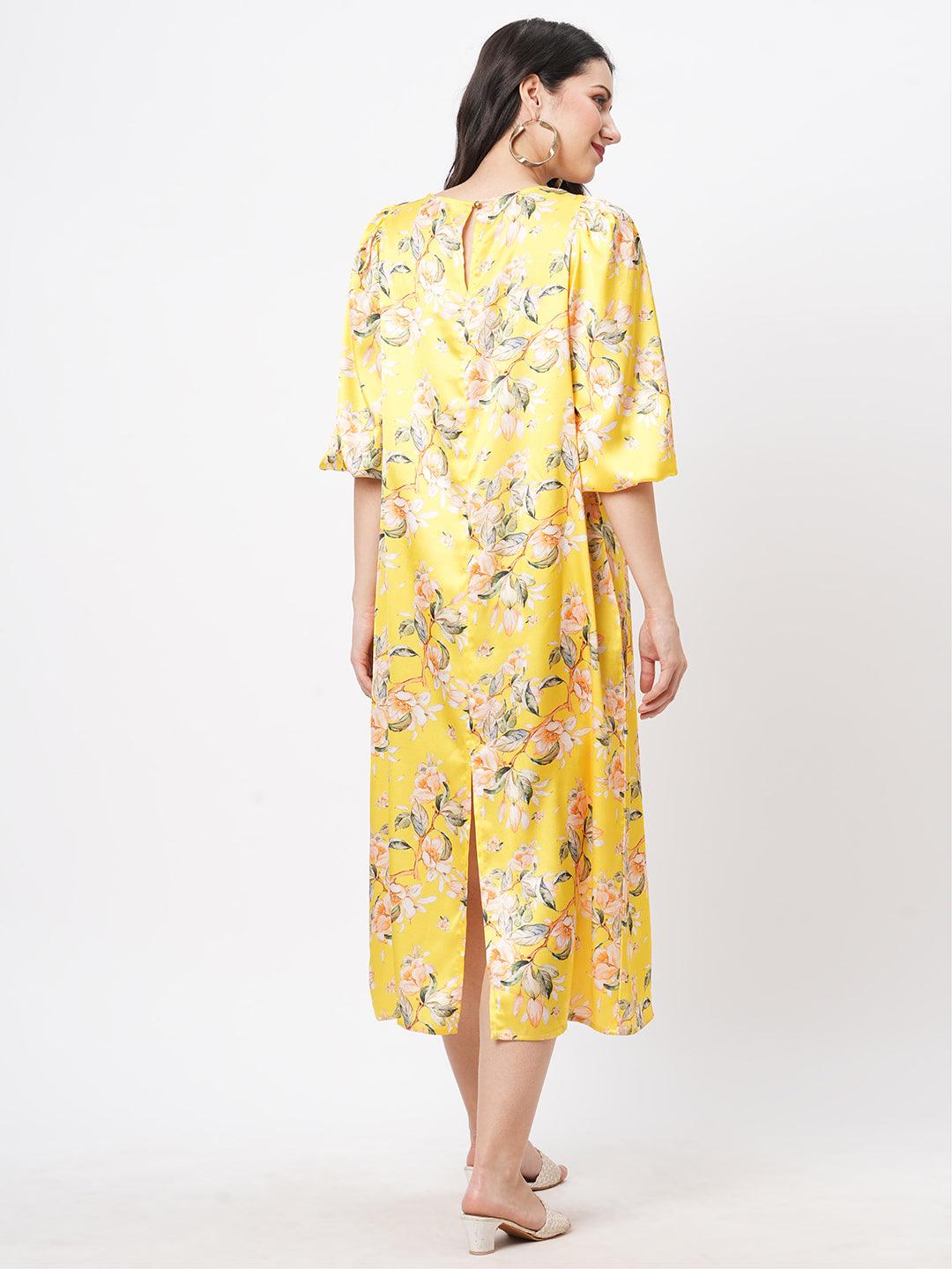 Hashtag Be oversized canary floral print calf length dress for a date in the evening