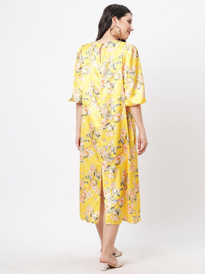 Hashtag Be oversized canary floral print calf length dress for a date in the evening