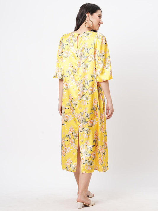 Hashtag Be oversized canary floral print calf length dress for a date in the evening
