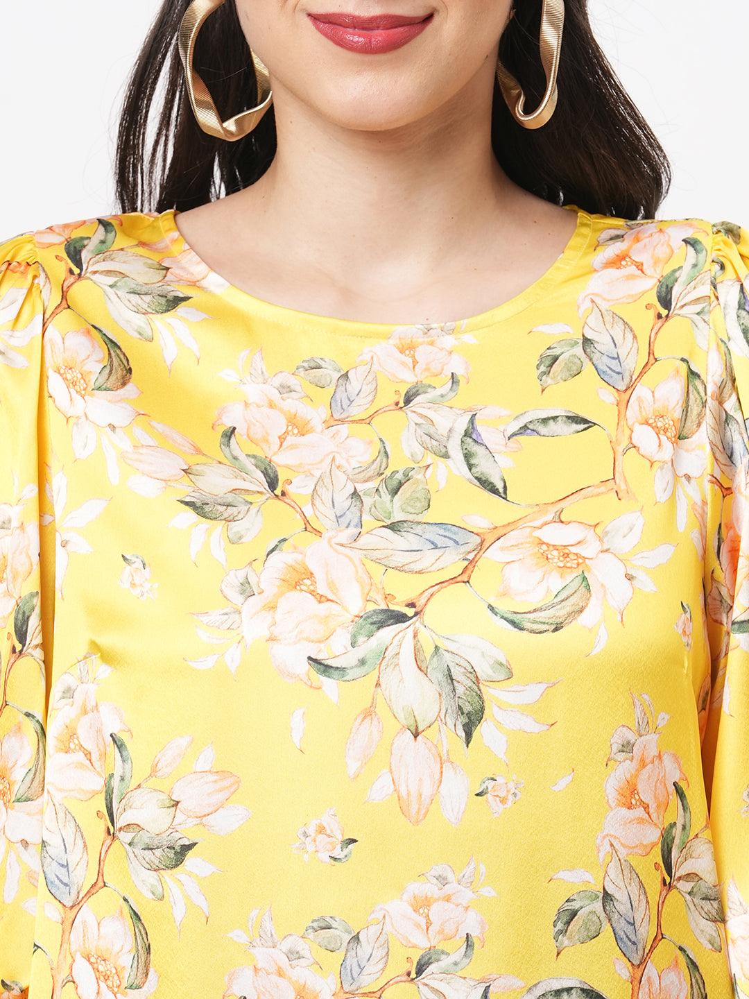 Hashtag Be oversized canary floral print calf length dress for a date in the evening