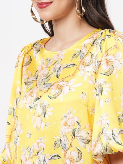 Hashtag Be oversized canary floral print calf length dress for a date in the evening
