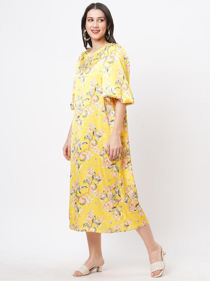 Hashtag Be oversized canary floral print calf length dress for a date in the evening