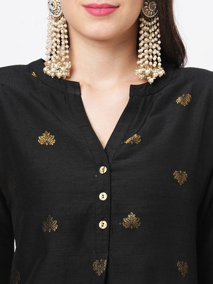 Hashtag Be Rich black tunic set with black butti printed all over