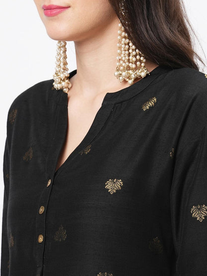 Hashtag Be Rich black tunic set with black butti printed all over