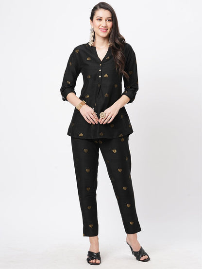 Hashtag Be Rich black tunic set with black butti printed all over