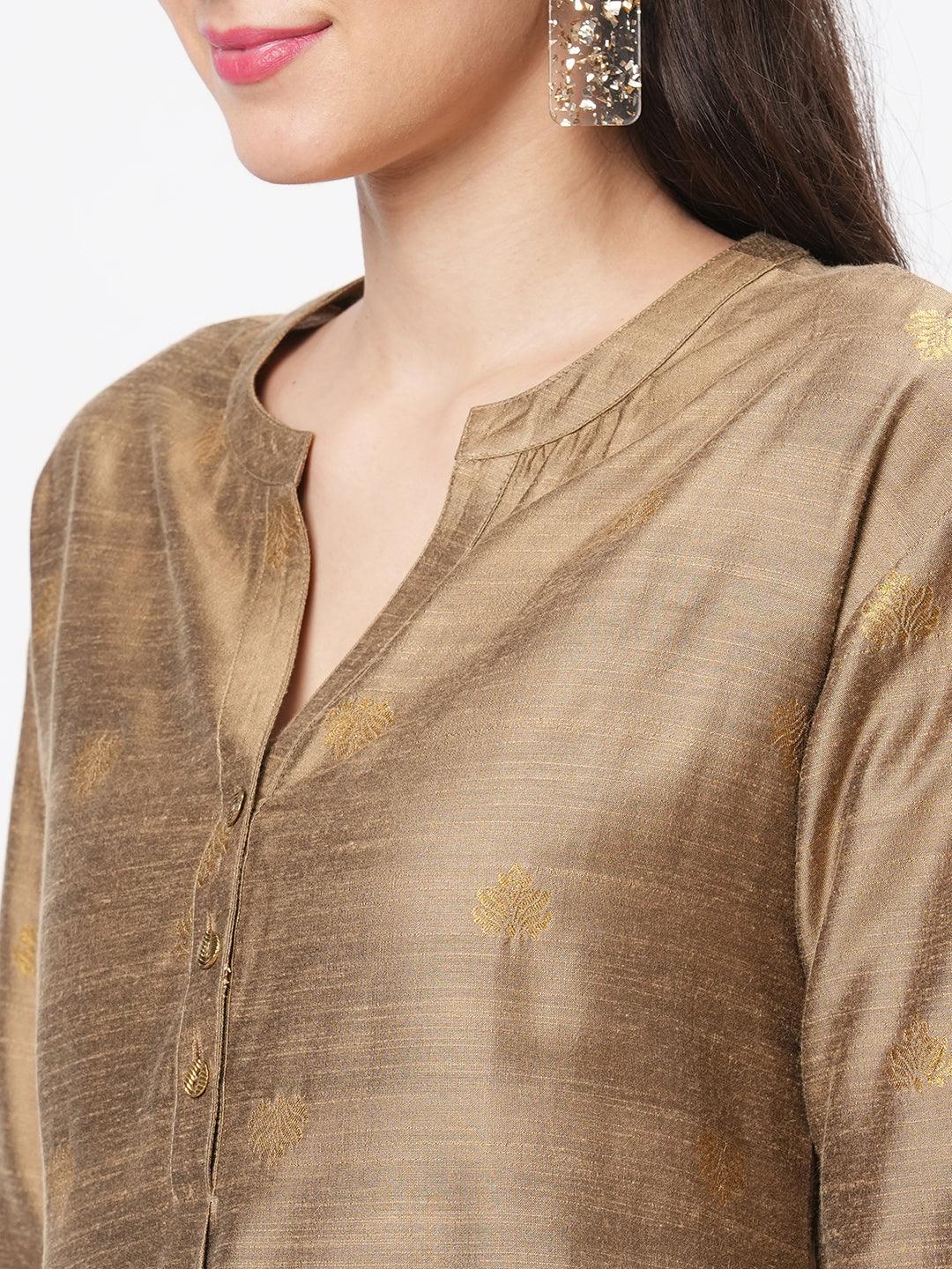 Hashtag Be Rich gold tunic set with gold butti printed all over
